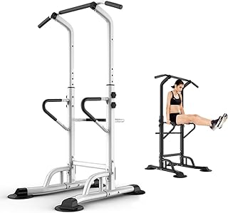 Power Tower Pull Up Dip Station Multi-Function Fitness Equipment for Strength Training Adjustable Height Dip Stand for Home Gym,White