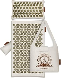 UNMERA Acupressure Mat and Pillow Set/Flower Spikes-Volcanic Stone Heating Back/Neck Pain Relief,Spa-Like Relaxation, Premium Linen & Coconut Fiber Filling, Includes Bag