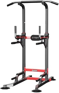 Power Tower Workout Dip Station Pull Up Bar, Height Adjustable Multi-Function Dip Stand for Home Gym Strength Training Fitness Equipment,Black