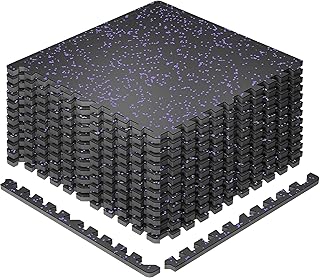 SUPERJARE 0.79'' Extra-Thick Exercise Equipment Mats, 12 Pcs 48 Sq Ft Rubber Top Floor Tiles with High Density EVA Foam, Interlocking Gym Flooring for Home Gym, Protective Workout Mat, Black/Purple