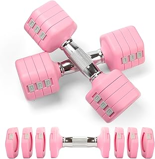 20LBS Adjustable Dumbbells Set, 4 in 1 Free Weights Dumbbells Set, 4lb 6lb 8lb 10lb with Metal Non Slip Handle, Quick Change Women/Men Dumbbell Set for Home Gym Exercise Training
