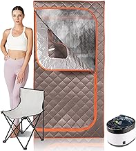 Portable Steam Sauna, Full Size Personal Sauna for Home, with 4L & 1500W Steam Generator, Remote Control, Timer (Single Steam 4L Steamer Set - Dark Grey Orange Rim, 33.85" x 33.85" x 65.74")