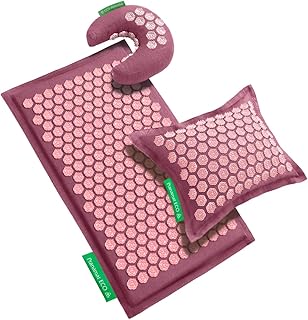 Acupressure Large Mat with Regular & Moon Pillow Set, Premium Acupressure Therapy for Pain Relief and Relaxation, Handcrafted in Europe with Sustainable and Natural Materials (Rosegold)