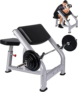 Adjustable Preacher Curl Weight Bench with Padded Seat – Seated Isolated Biceps Training Station for Barbell and Dumbbell Workouts – Home Gym Strength Equipment