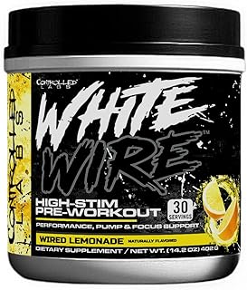 CONTROLLED LABS White Wire, High-Stim Preworkout Powder with Creatine, L-Citrulline, and Caffeine, 30 Servings, Performance, Pump, & Focus Support, Lemonade