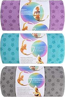 3 Pack Hot Yoga Towels with Plum Blossom Dots, Non-Slip Yoga Mat Towel, Super-Absorbent Soft Suede Microfiber Towel for Hot Yoga, Pilates, Bikram and Exercise Workout(24" x72",1Lavender,1 Grey&1 Blue)
