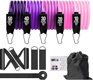 Resistance Exercise Bands 5 Tube Set with Door Anchor Handles Bag Ankle Straps for Muscle Training Home Workouts