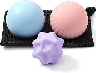 HODEMI Silicone Massage Ball Set for Deep Tissue, 3 Pieces, Lacrosse Ball Massage Ball, Silicone Manual Massage Balls for Myofascial Release and Muscle Relaxation with Mesh Bag
