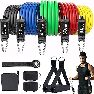 Resistance Bands Workouts Set for Women and Men with Handles - Heavy Duty 150lbs, 11 Piece Elastic Tube Kit for Gym & Home, Strength Training, Yoga, Pilates Therapy for Legs, Chest Power Systems