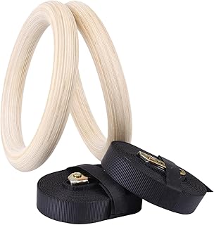 Gymnastic Rings, Wooden Gym Rings with 28mm Adjustable Straps, Children's Gymnastic Rings, Exercise Ring for Core Workout, Gymnastic Rings for Exercise, Outdoor Training