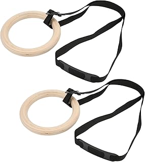 Drfeify Gymnastics Rings with Adjustable Buckle Straps 330lbs Birch Wood Material Pull Up Exercise Rings for Full Body Exercise, Suitable for All Fitness Levels