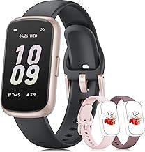 Fitness Tracker with 24/7 Heart Rate Monitor, Sleep Tracker - 3 ATM Waterproof Fitness Watch Calorie Step Counter Smart Watch Includes 3 Sport Bands for Android iOS Women Men, Mystic Rose/Black