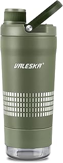 VALESKA Shaker Bottle for Protein Mixes with Storage | 24oz Insulated Stainless Steel Protein Shaker, BPA Free, Leak Proof, Dishwasher Safe, Perfect for Protein Shakes and Pre Workout | Green