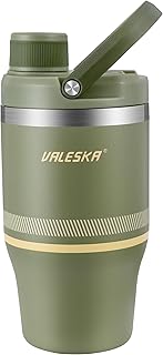 VALESKA Protein Shaker Bottle | 20oz Insulated Stainless Steel Protein Shaker, BPA Free, Leak Proof, Dishwasher Safe, Perfect for Protein Shakes and Pre Workout | Green