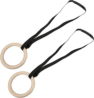 Wooden Gymnastic Rings,Gymnastic Rings with Adjustable Straps Wooden Gym Rings for Home Gym Full Body Workout Quick Install Cam Buckle 330lbs Capacity