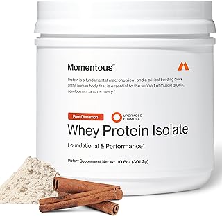 Momentous Essential Grass-Fed Whey Protein Powder - 20 g Whey Isolate Protein - NSF Certified for Sport - Gluten-Free - 12 Servings for Essential Everyday Use - Pure Cinnamon - Package May Vary