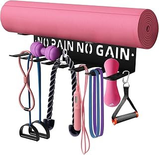 Home Gym Accessories Organization Storage Rack Equipment For Home 8 Hook Wall Hanger Display Gear Barbells Resistance Bands Jump Ropes Lifting Belt Hanger Accessories Hardware Included
