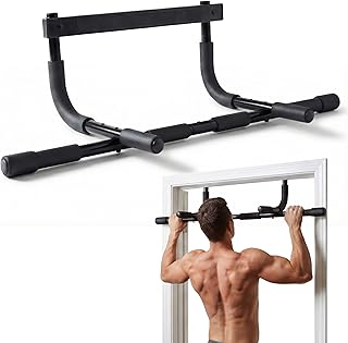 DMoose Fitness Pull Up Bar for Doorway - Upto 250 Lbs Capacity, No Screwing or Slipping, Hanging Pullup & Chin Up Bar for Door Frame - Multi Padded Grips for Strength Training with Installation Guide