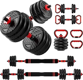 Adjustable Dumbbell Set, 10/20/30/45/70/90lbs, 5 in 1 Multi-Function Dumbbells Set Converts to Barbell & Kettlebell, Weight Set for Home Gym Workout, Suitable for Men/Women Strength Training