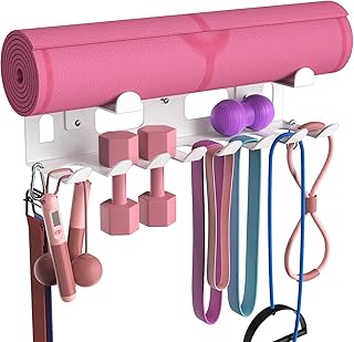 KHAMAL Multi-Purpose Gym Equipment Storage Rack for Resistance Bands - Gym Wall Storage for Exercise Bands, Yoga mat, Jump Ropes, Weight Belts, Straps, Hula Hoop (Black White)