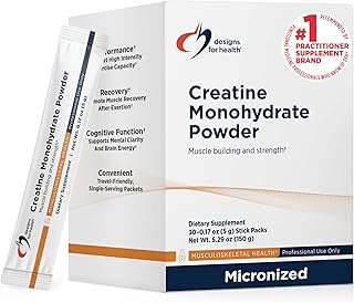 Designs for Health Creatine Monohydrate Powder, Unflavored Micronized Creatine Powder for Women & Men to Support Muscle Strength, Exercise + Brain Health, Pure Creatine Monohydrate 5g (30 Stick Packs)