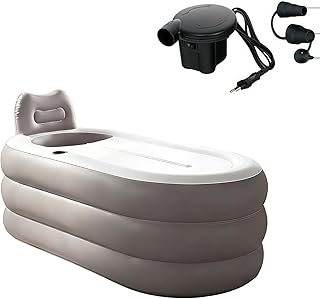 Inflatable Adult Bathtub, 57'' Portable Ice Bath Tub for Athletes, Foldable Cold Plunge Tub with Zipper Cover, Home Spa Cold Water Therapy Soaking Tub with Headrest (Air Pump Included)