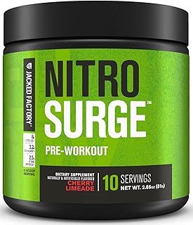 Jacked Factory NITROSURGE Pre Workout Supplement - Endless Energy, Instant Strength Gains, Clear Focus, Intense Pumps - NO Booster & Preworkout Powder with Beta Alanine - 10 Servings, Cherry Limeade
