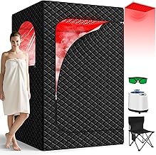 Portable Infrared Sauna Box for Home, Full Body Steam Sauna Tent with 660nm & 850nm Red Light Therapy Lamp, 3L 1200W Fast-Heating Steamer, Adjustable Temp & Remote Control for Relaxation, Detox