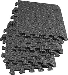 16pcs EVA Interlocking Floor Mat Set with Leaf Pattern, 30X30Cm Thick Shock-Absorbing Tiles, Black and Gray Exercise Flooring for Home Workout and Play Areas