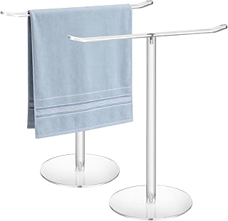 Clear Acrylic Hand Towel Holder Stand, T-Shape Free-Standing Towel Rack for Bathroom & Kitchen, Modern Minimalist Design, Simple Assembly, Countertop Organizer