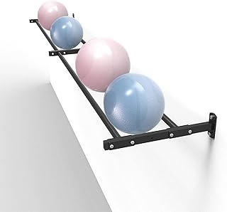 Ball Storage Rack Yoga Ball Rack Stand Wall Mount, Large Stability Ball Storage Rack for Yoga Studio/Home/Gym, Metal Black Basketball and Medicine Balls Or