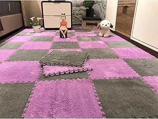 Interlocking Foam Floor Tiles, Blue and White Checkered Pattern, Soft Cushioned Puzzle Mats for Living Room, Home Gym, Office & Floor Protection (Grey_Purple, 20 Pieces)