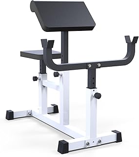 Adjustable Preacher Curl Weight Bench, Adjustable Bench Seat, Adjustable Arm Rest, Seated Arm Isolated Barbell Dumbbell Bicep Station, Workout Bench for Home Gym