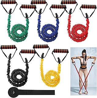Leyndo 5 Pcs Exercise Resistance Bands with Handles Physical Resistance Tube Workout Bands with Door Anchor for Men Women Muscle Toning Strength Training