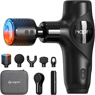 NAPRE 3-in-1 Mini Massage Gun with Heat and Cold,Deep Tissue Back Massage with Detachable Handle for Neck/Body Pain Relief,Portable Handheld Percussion Muscle Massager,Small & Quiet,5 Heads,with Case