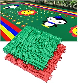 Modular Interlocking Sports Floor Tiles 34CM - Weatherproof DIY Plastic Puzzle Flooring for Indoor/Outdoor Use, Perfect for Parks, Amusement Parks, Stadiums, and Schools - Green, Set of 9