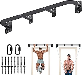 SELEWARE Pull Up Bar Wall Mount Heavy Duty Joist Mount Chin Up Bar w/Non-Slip Foam Grips for Doorway, Steel Construction, w/Resistance Band Hooks, Fits 36" Wall Studs for Home Gym Strength Training