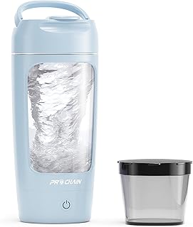 PROCHAIN Electric Protein Shaker Bottle, USB Rechargeable Protein Shakes Mixer, with Powder Storge Cup, Portable Water Drink Bottles for Gym Sport Workout, BPA-Free Tritan, 22oz (Light Blue)