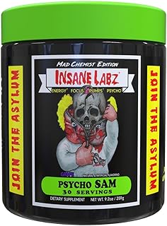 Insane Labz Psycho Sam, High Stimulant Pre Workout Powder, 30 Srvgs (30 Servings (Pack of 1), Grape