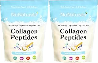 Nunaturals Collagen Peptides Powder (Type I, III), for Skin, Hair and Nail, 24oz (Pack of 2)
