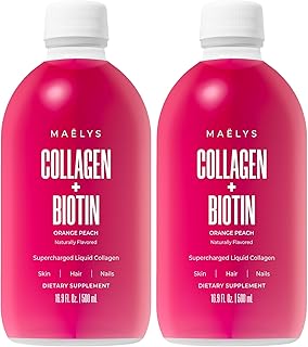 MAËLYS Super Charged Liquid Collagen for Women - Collagen Peptides Supplement with Biotin for Hair, Skin and Nails - Orange Peach (Pack of 2)