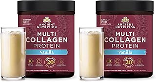 Ancient Nutrition Collagen Peptides Powder, Multi Collagen Protein, Women & Men, Vitamin C, Probiotics, Hydrolyzed Collagen, Supports Skin, Joints, Gut Health, Vanilla, 60 Servings (Pack of 2)