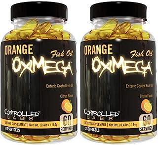 CONTROLLED LABS Orange Oximega Fish Oil Supplement 120 Softgels, EPA and DHA, 2000mg Omega- 3 Fatty Acids, Citrus-Flavor, Burpless Softgels (Pack of 2)