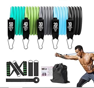 Resistance Exercise Bands 5 Tube Set with Door Anchor Handles Bag Ankle Straps for Muscle Training Home Workouts