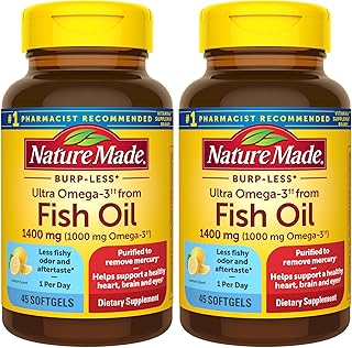 Nature Made Extra Strength Omega 3 Fish Oil Supplements, 1400mg, Fish Oil Omega 3 Supplements as Ethyl Esters for Healthy Heart, Brain, Eyes, Mood Support, 45 Softgels, 45 Day Supply, (Pack of 2)