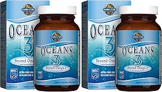Garden of Life Oceans 3 Beyond Omega-3 with OmegaXanthin, EPA, DHA Supplements, Fish Oil with 1200 mg Omega 3, Astaxanthin & Brown Seaweed Extract - 60 Softgels, (Pack of 2)