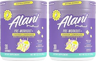 Alani Nu Pre Workout+ Powder Frozen Lemonade, Extra Boost, Sugar Free, 300mg Caffeine, L-Theanine, Beta-Alanine, Citrulline, 30 Servings, (Pack of 2)