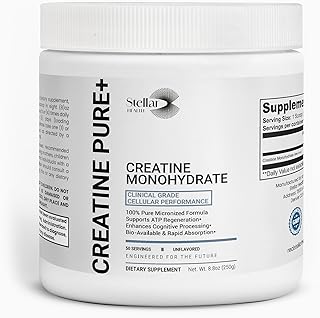 Creatine Pure+™ Micronized Creatine Monohydrate Powder, Ultra Pure 99.99% Creatine for Women & Men, Clinical-Grade ATP Energy Support, Unflavored, 5g per Serving, 50 Servings