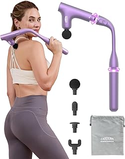 3-in-1 Detachable Massage Gun Deep Tissue, Ergonomic Extension Handle Back Massager for Pain Relief, Portable Percussion Muscle Massager for Shoulder, Thigh, Waist & Neck Purple