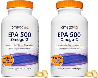 OmegaVia EPA 500, Purified Omega-3 Fish Oil Supplement, 500 mg EPA in Triglyceride Form, Burpless Fish Oil, Non-GMO, Gluten-Free, IFOS 5-Star, 120 Softgels (Pack of 2)